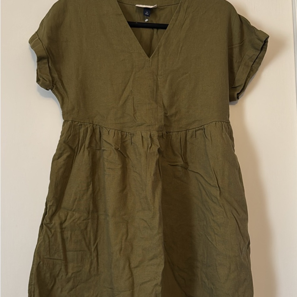 Olive Green V-Neck Dress